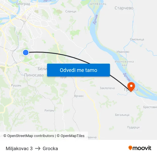 Miljakovac 3 to Grocka map