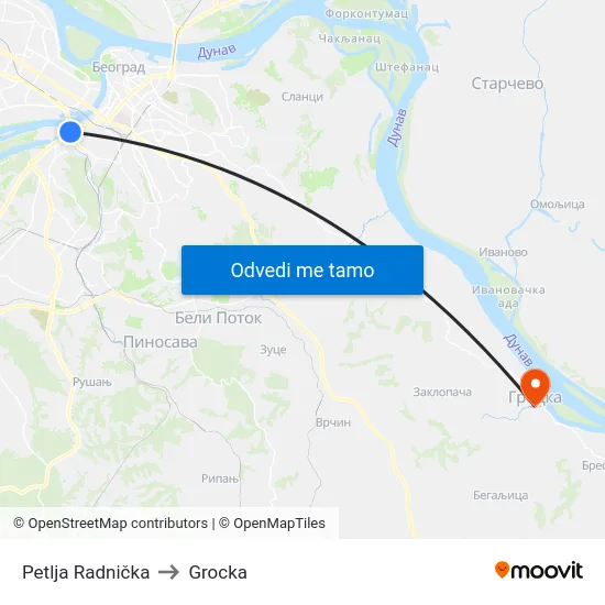 Petlja Radnička to Grocka map