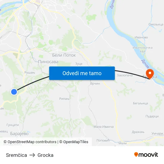 Sremčica to Grocka map