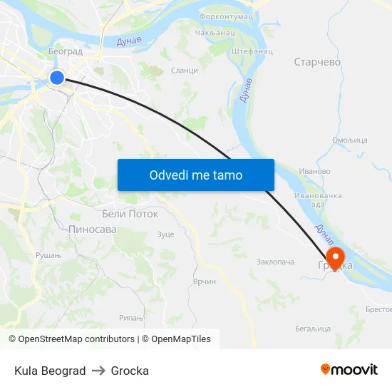 Kula Beograd to Grocka map