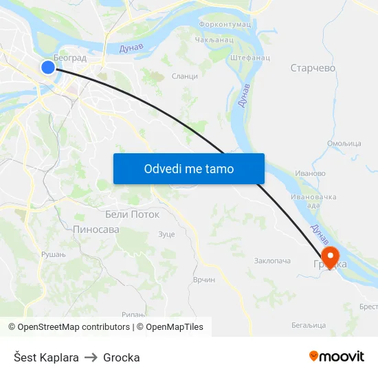 Šest Kaplara to Grocka map