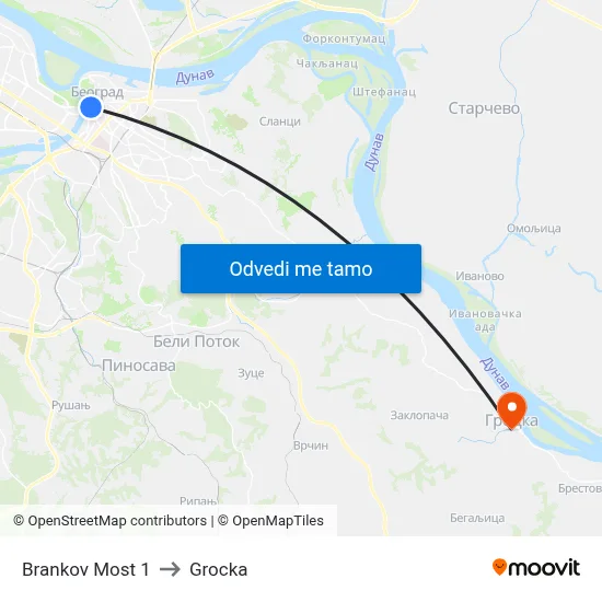 Brankov Most 1 to Grocka map