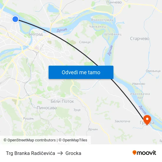 Trg Branka Radičevića to Grocka map