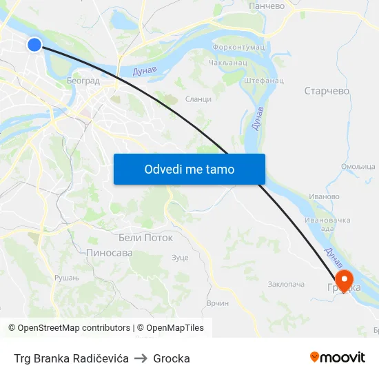 Trg Branka Radičevića to Grocka map