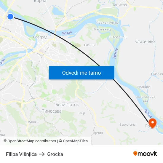 Filipa Višnjića to Grocka map