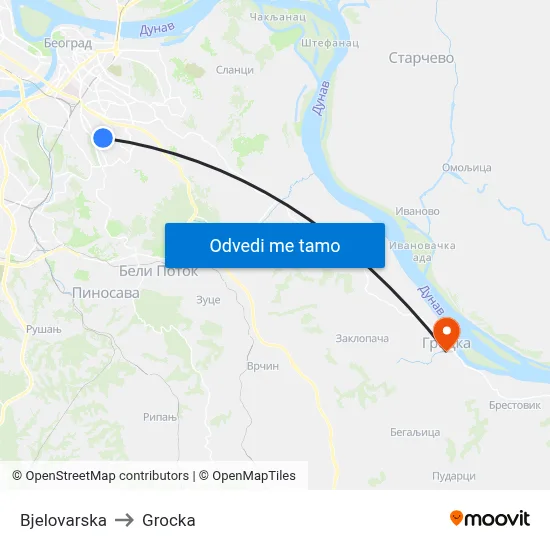 Bjelovarska to Grocka map