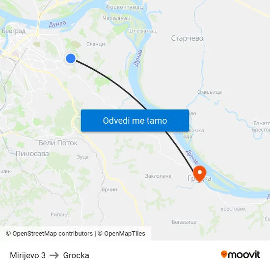 Mirijevo 3 to Grocka map
