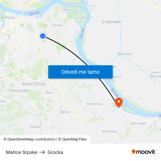 Matice Srpske to Grocka map