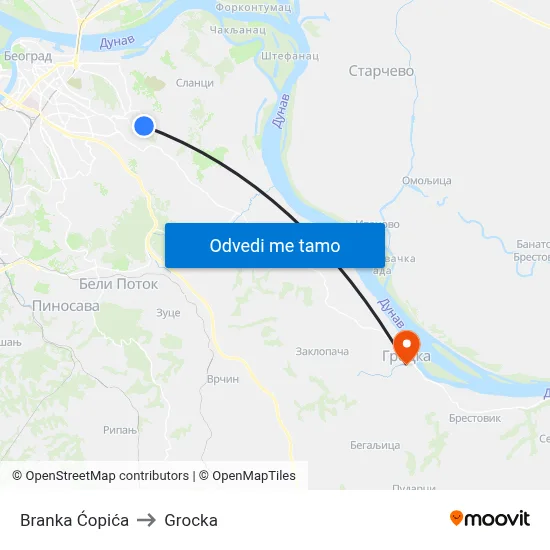 Branka Ćopića to Grocka map