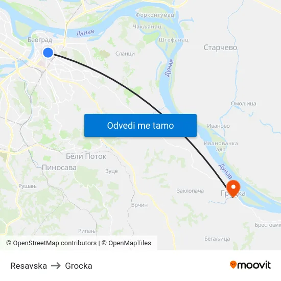 Resavska to Grocka map