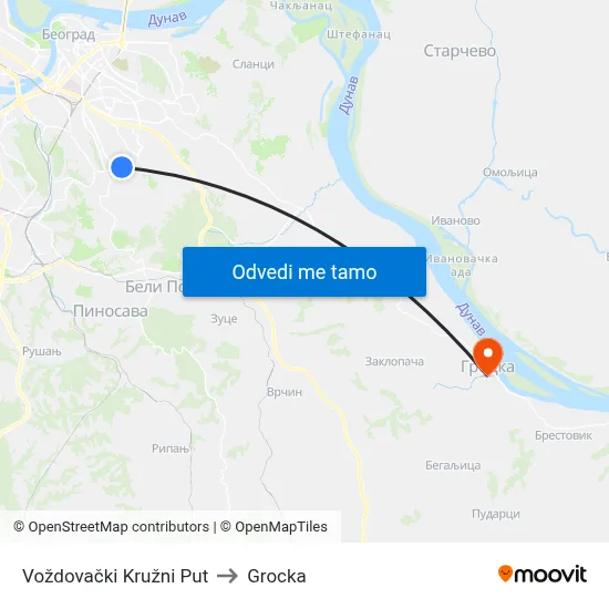 Voždovački Kružni Put to Grocka map