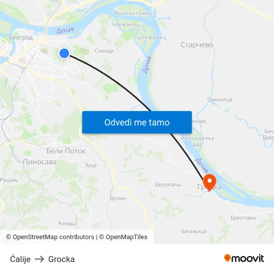 Ćalije to Grocka map