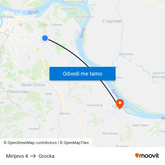 Mirijevo 4 to Grocka map
