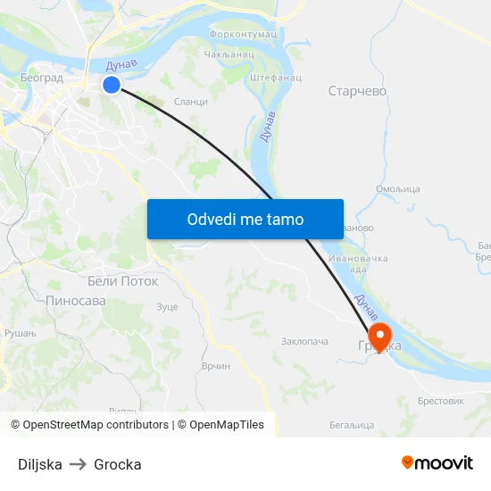 Diljska to Grocka map