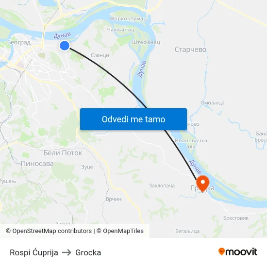 Rospi Ćuprija to Grocka map