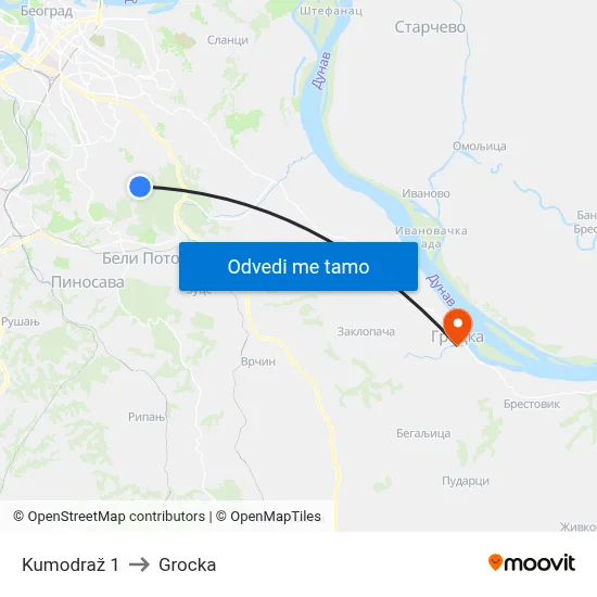 Kumodraž 1 to Grocka map