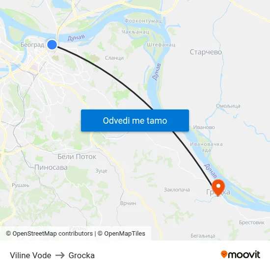 Viline Vode to Grocka map