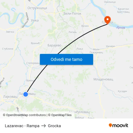 Lazarevac - Rampa to Grocka map