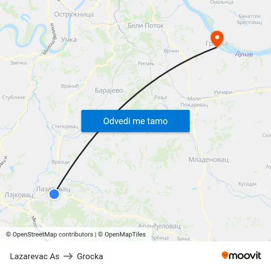 Lazarevac As to Grocka map