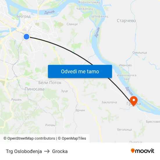 Trg Oslobođenja to Grocka map