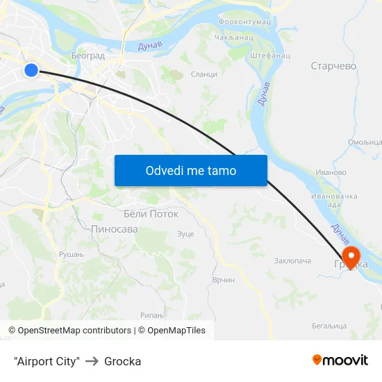 "Airport City" to Grocka map