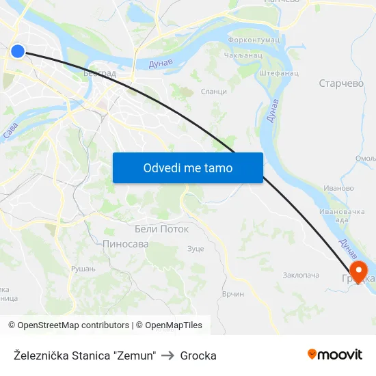 Železnička Stanica "Zemun" to Grocka map