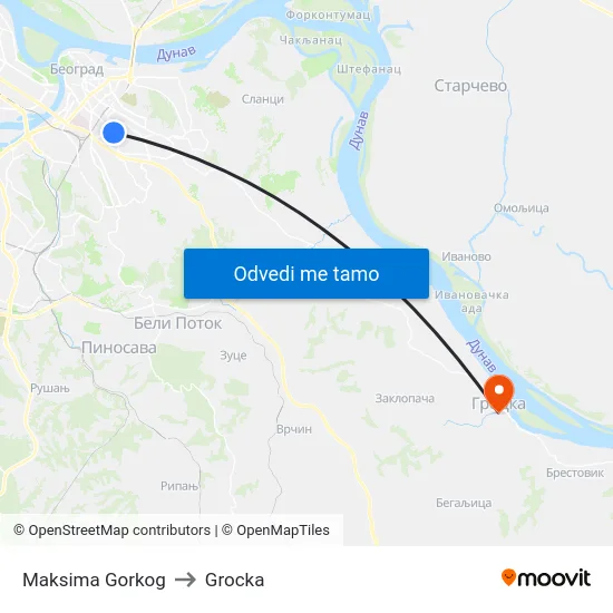 Maksima Gorkog to Grocka map