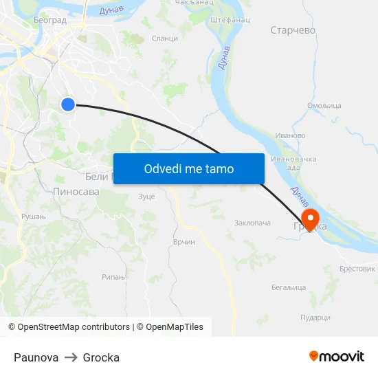 Paunova to Grocka map