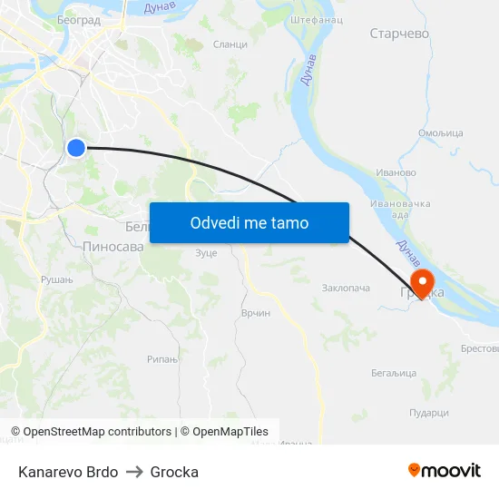 Kanarevo Brdo to Grocka map