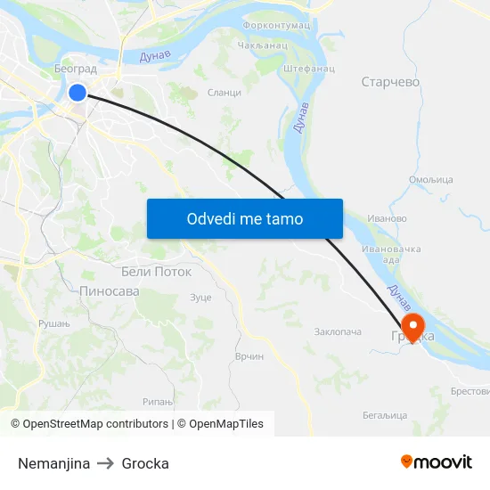 Nemanjina to Grocka map