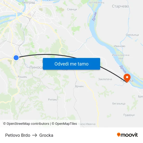 Petlovo Brdo to Grocka map