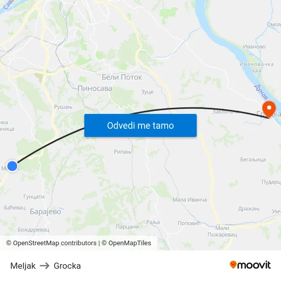 Meljak to Grocka map