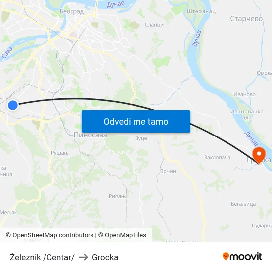 Železnik /Centar/ to Grocka map