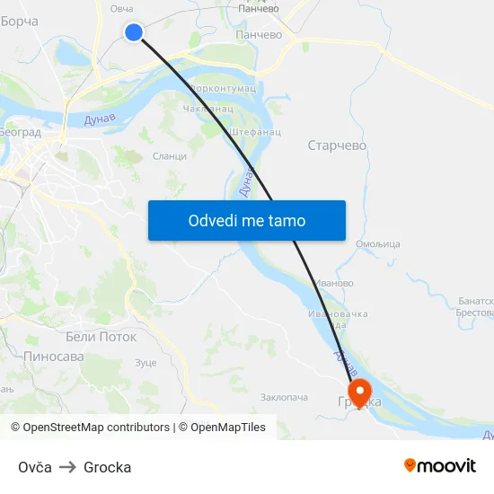 Ovča to Grocka map