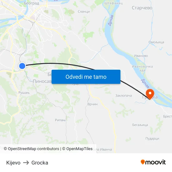 Kijevo to Grocka map