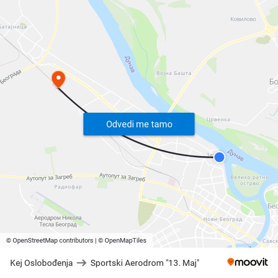 Kej Oslobođenja to Sportski Aerodrom "13. Maj" map