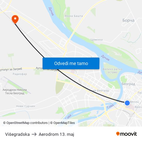 Višegradska to Aerodrom 13. maj map