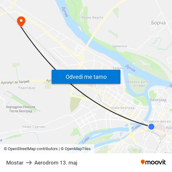 Mostar to Aerodrom 13. maj map