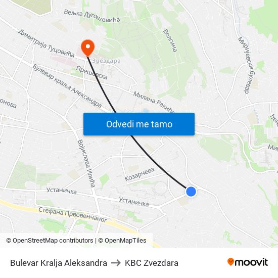 Bulevar Kralja Aleksandra to KBC Zvezdara map