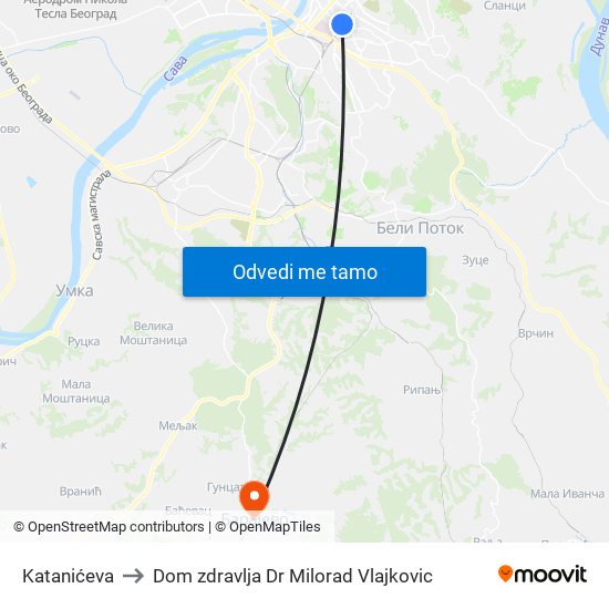 Katanićeva to Dom zdravlja Dr Milorad Vlajkovic map