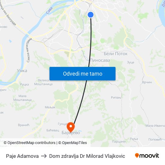 Paje Adamova to Dom zdravlja Dr Milorad Vlajkovic map