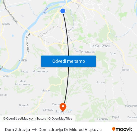 Dom Zdravlja to Dom zdravlja Dr Milorad Vlajkovic map