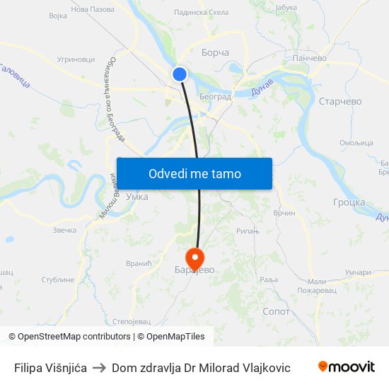 Filipa Višnjića to Dom zdravlja Dr Milorad Vlajkovic map