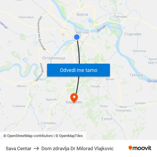Sava Centar to Dom zdravlja Dr Milorad Vlajkovic map
