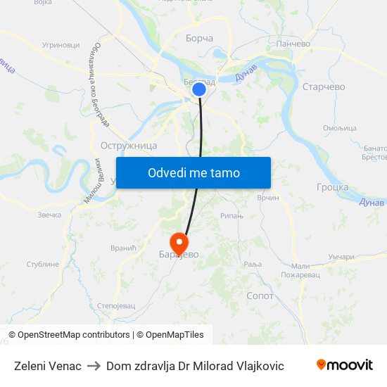 Zeleni Venac to Dom zdravlja Dr Milorad Vlajkovic map