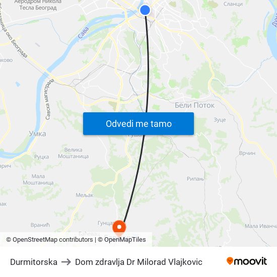 Durmitorska to Dom zdravlja Dr Milorad Vlajkovic map