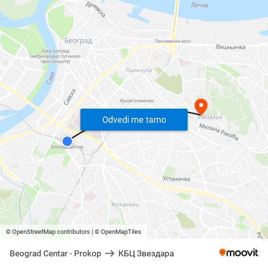 Beograd Centar - Prokop to КБЦ Звездара map