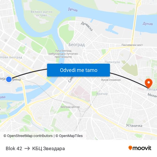 Blok 42 to КБЦ Звездара map