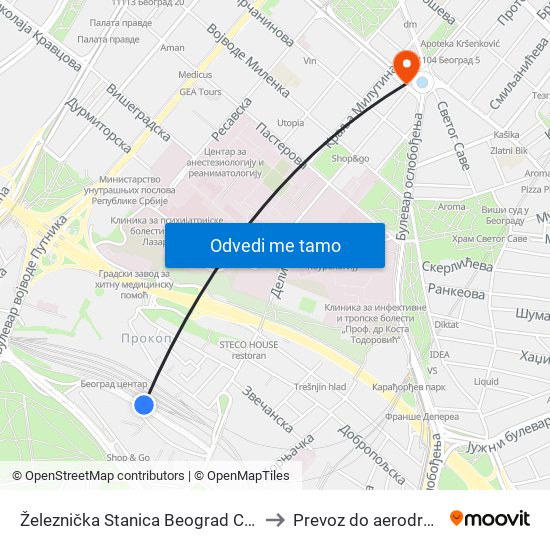 Železnička Stanica Beograd Centar to Prevoz do aerodroma map