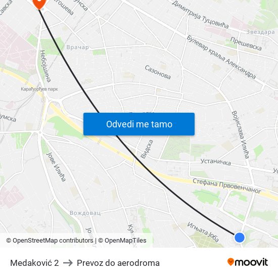 Medaković 2 to Prevoz do aerodroma map